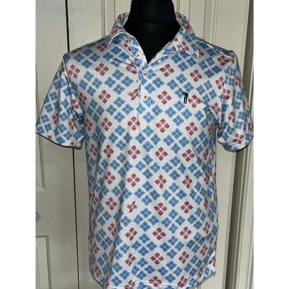 William Murray‎ Shirt Mens Small Blue Red Short Sleeve 1/4 Button Golf Polo - Picture 1 of 8